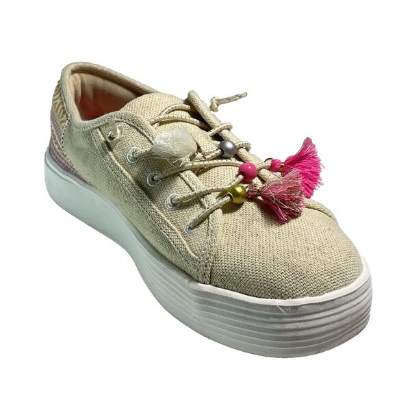 Hey Dude Womens Cody Boho Natural size 8 festival shoes w beaded feather accents - Picture 8 of 16